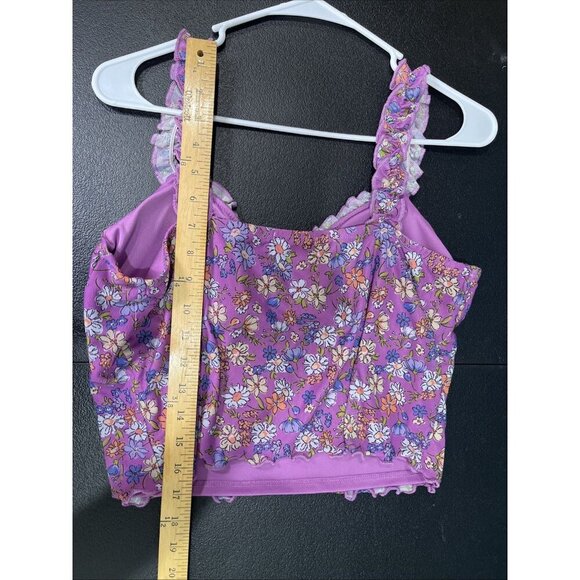 Stitch and Pine Top Womens XL Purple Floral Crop Corset Scalloped Mesh Y2K Fairy - Picture 9 of 9